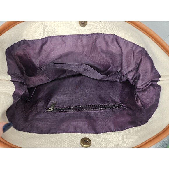 Younique Striped Purple Canvas + Burlap Purse Beach Tote - Picture 3 of 6